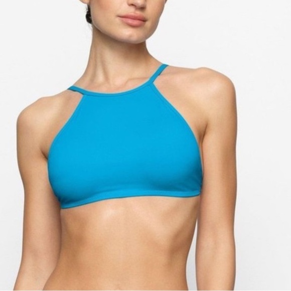 SKIMS SWIM HIGH NECK BIKINI TOP IN TURQUOISE Size small - Picture 1 of 6